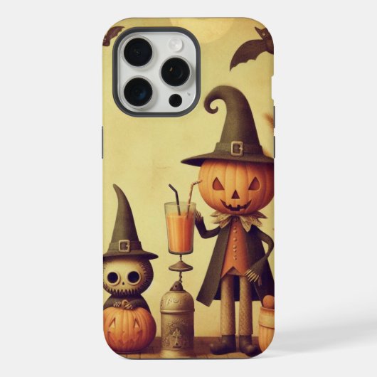 ヴィンテージ、お洒落ハロウィーンのカボチャとこうもり iPhoneケース (裏面)