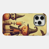 ヴィンテージ、お洒落ハロウィーンのカボチャとこうもり iPhoneケース (裏面横)