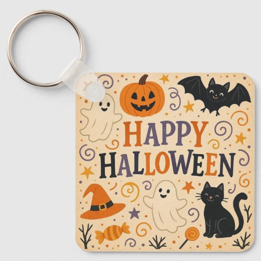 ヴィンテージ、かわいいお洒落ハッピーハローウィン キーホルダー (正面)