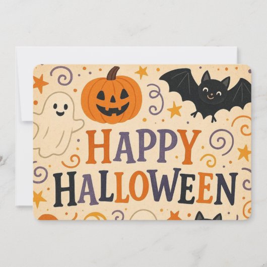 ヴィンテージ、かわいいお洒落ハッピーハローウィン 招待状 (正面)