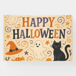 ヴィンテージ、かわいいお洒落ハッピーハローウィン 横断幕