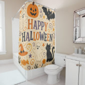 ヴィンテージ，かわいいハッピーハローウィンこうもり,幽霊，カボチャ シャワーカーテン (インサイチュ)