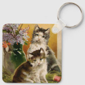 ヴィンテージ、かわいいビクトリアン猫と花 キーホルダー (裏面)