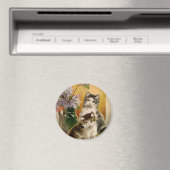 ヴィンテージ、かわいいビクトリアン猫と花 マグネット (インサイチュ (食洗機))