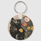 ヴィンテージ、かわいい子ビクトリアン猫、花 キーホルダー (裏面)