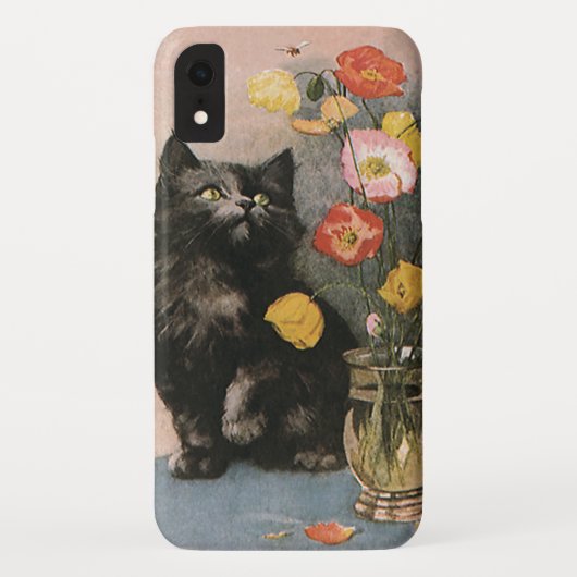 ヴィンテージ、かわいい子ビクトリアン猫、花 Case-Mate iPhoneケース (裏面)