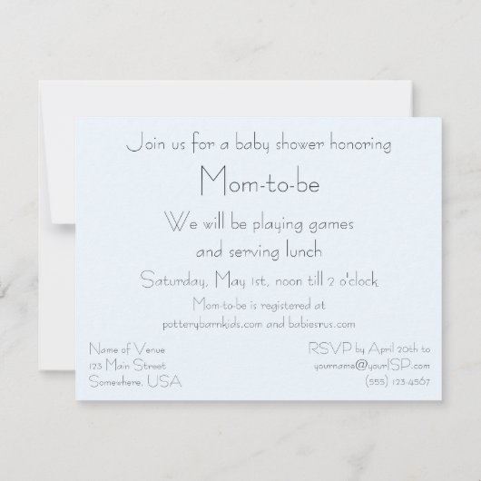 ヴィンテージ、かわいい男の子または女の子の赤ちゃんシャワー 招待状 (裏面)