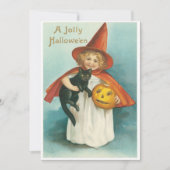 ヴィンテージ かわいい魔女と猫のハロウィン 招待状 (正面)