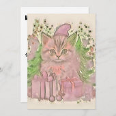 ヴィンテージ かわいい クリスマス 猫 水彩画 (正面/裏面)