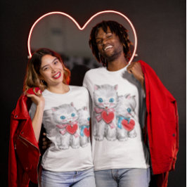 ヴィンテージ かわいい バレンタインデー ネコ レトロ 子猫 Tシャツ
