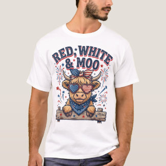 ヴィンテージ かわいい 赤 白 牛 7月4日 アメリカ独立記念日 Tシャツ