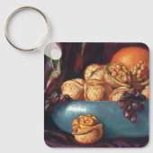 ヴィンテージ、くるみ、青鉢に入った果実 キーホルダー (正面)