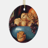 ヴィンテージ、くるみ、青鉢に入った果実 セラミックオーナメント (右)