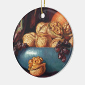 ヴィンテージ、くるみ、青鉢に入った果実 セラミックオーナメント (左)