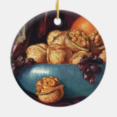 ヴィンテージ、くるみ、青鉢に入った果実 セラミックオーナメント (裏面)