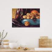 ヴィンテージ、くるみ、青鉢に入った果実 ポスター (キッチン)