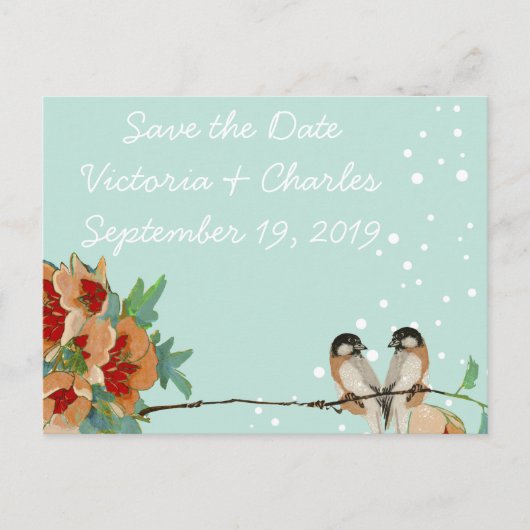 ヴィンテージ さくら 愛の鳥 ピンクのミント 案内ポストカード (正面)