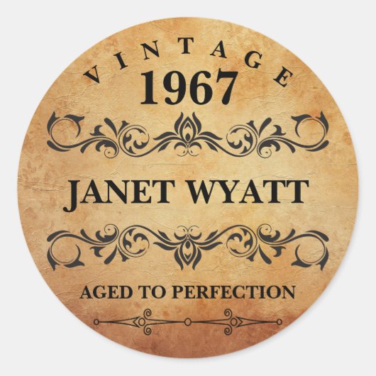 ヴィンテージ なん歳の誕生日 ラウンドシール (正面)