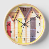 ヴィンテージ、みすぼらしいシックな、海辺のビーチの小屋、黄色 壁時計 (正面)