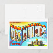 ヴィンテージ、アイオワ州デモインからの挨拶 ポストカード (正面/裏面)