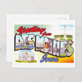 ヴィンテージ、アイオワ州デモインからの挨拶 ポストカード (正面/裏面)