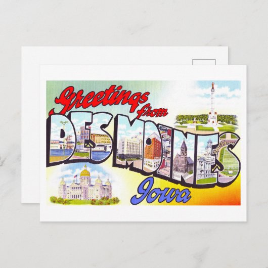 ヴィンテージ、アイオワ州デモインからの挨拶 ポストカード (正面/裏面)