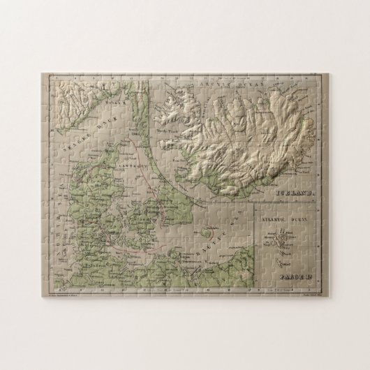 ヴィンテージ·アイスランドとデンマークの物理マップ（1880年） ジグソーパズル (横)