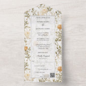 ヴィンテージ アイボリー & ゴールド ローズ QR コード オールインワン招待状 (内側)