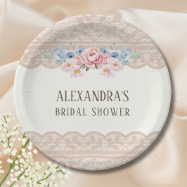ヴィンテージ アイボリー ピンク フローラルレース ブライダルシャワー ペーパープレート