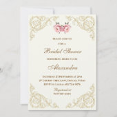 ヴィンテージ アイボリー ピンク フローラル ピオニー ブライダル シャワー 招待状 (正面)
