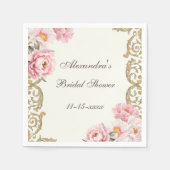 ヴィンテージ アイボリー ピンク 牡丹 ブライダル シャワー スタンダードカクテルナプキン (正面)