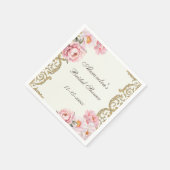 ヴィンテージ アイボリー ピンク 牡丹 ブライダル シャワー スタンダードカクテルナプキン (角)