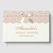 ヴィンテージ アイボリー ボウ レース ブライダル シャワー ゲストブック (正面)