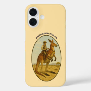 ヴィンテージ・アウトバックのカウボーイが巨大なカンガルーに乗る URM iPhone 16ケース