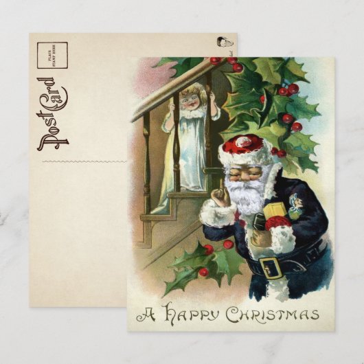 ヴィンテージ・アグリー・サンタ&ホラー・チャイルド・クリスマス ポストカード (正面/裏面)