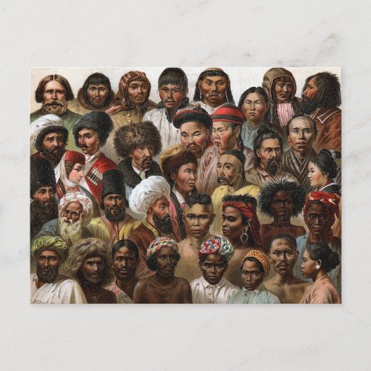 ヴィンテージ「アジアの人々」 C19版木、銅版、版画 ポストカード (正面)