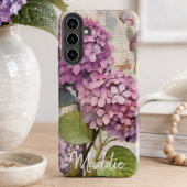 ヴィンテージ アジサイ & バタフライ ピンク オーダーメイド SAMSUNG GALAXYケース