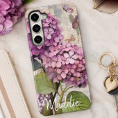 ヴィンテージ アジサイ & バタフライ ピンク オーダーメイド SAMSUNG GALAXYケース