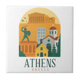 ヴィンテージ アテネ ギリシャ セラミックタイル   レトロ 