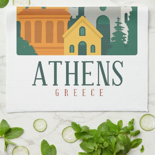 ヴィンテージ アテネ ギリシャ 旅行 – パルテノン神殿 キッチンタオル (折り畳み)