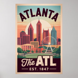 ヴィンテージ アトランタ ジョージア州 The ATL レトロ トラベル ポスター