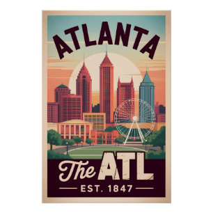 ヴィンテージ アトランタ ジョージア州 The ATL レトロ トラベル ポスター