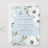 ヴィンテージ アネモネ ブルー ウェディング 招待状 (正面)