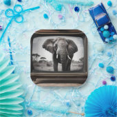 ヴィンテージ・アフリカゾウをアナログ・テレビで放送 ペーパープレート (パーティー)