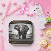 ヴィンテージ・アフリカゾウをアナログ・テレビで放送 ペーパープレート (パーティー)