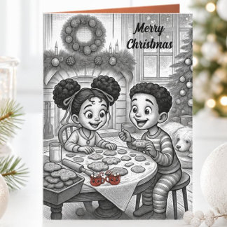 ヴィンテージ アフリカ系アメリカ人の子供たちのクリスマスクッキー シーズンカード