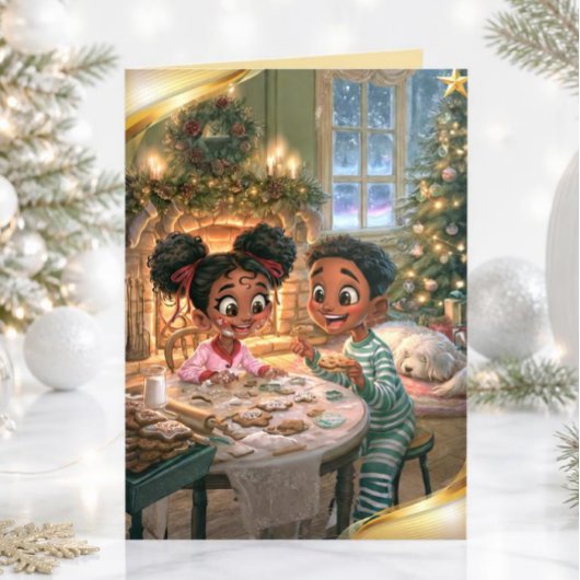 ヴィンテージ アフリカ系アメリカ人の子供たちのクリスマスクッキー シーズンカード
