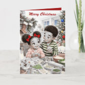 ヴィンテージ アフリカ系アメリカ人の子供たちのクリスマスクッキー シーズンカード (正面)