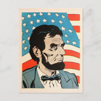 ヴィンテージ アブラハム・リンカーン アメリカ国旗イラスト ポストカード