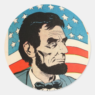 ヴィンテージ アブラハム・リンカーン アメリカ国旗イラスト ラウンドシール